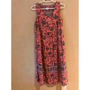 J Jill Petite XS Sleeveless Floral Dress Pink‎ Rayon Knee Length Made in India
